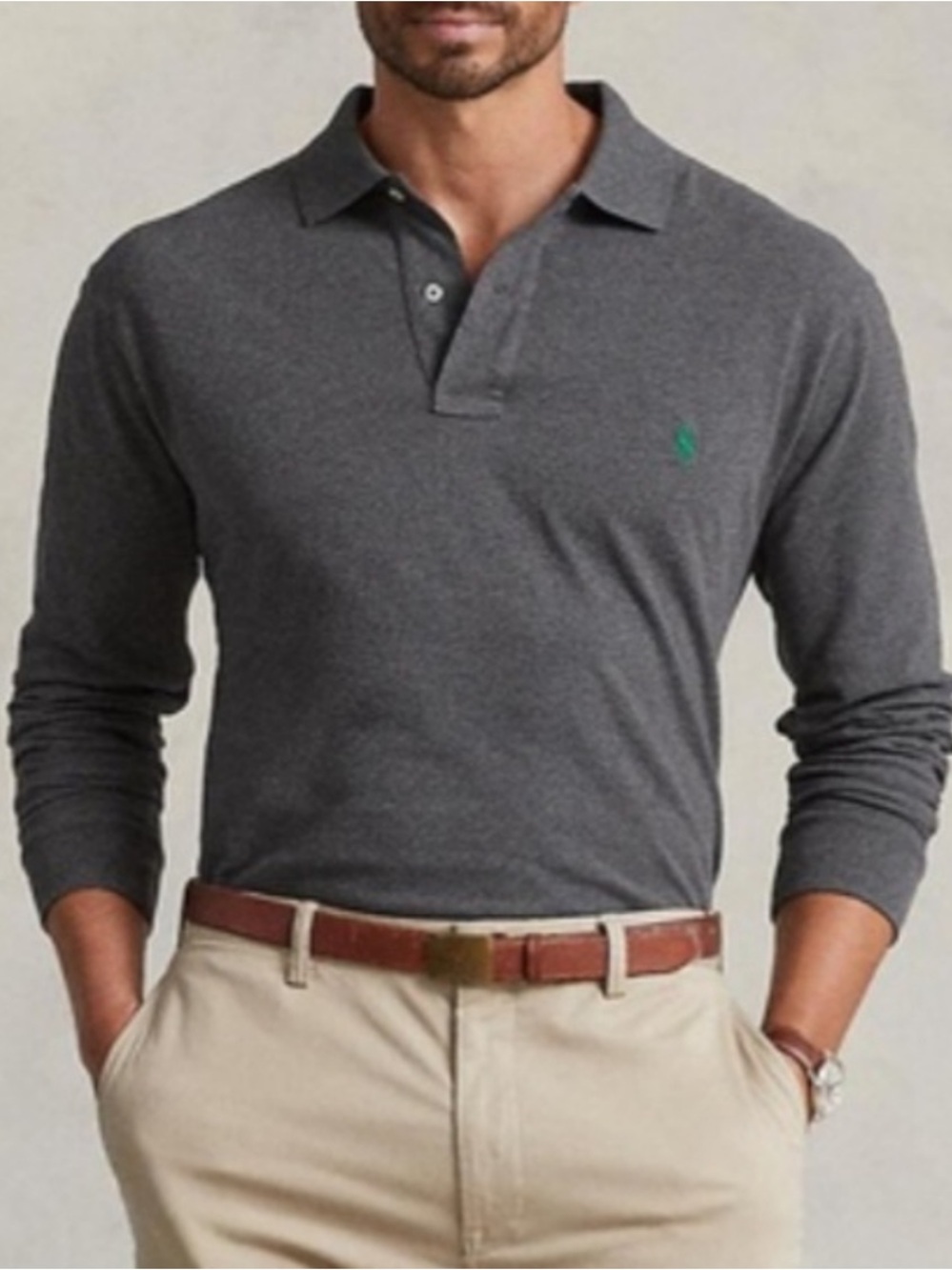 NWT Polo by Ralph Lauren grey Long-Sleeve Polo green pony men’s large